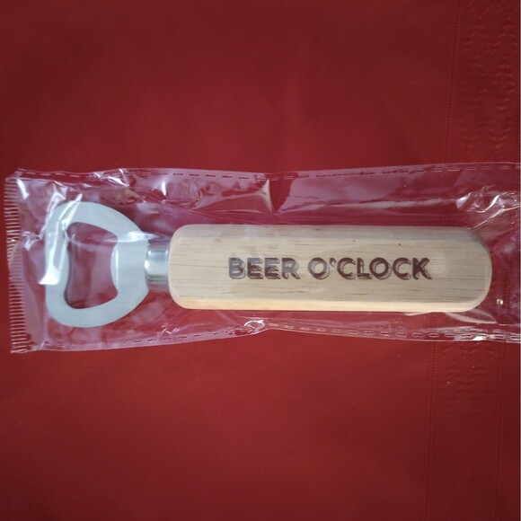 NEW Beer O'Clock Wood Handle Bottle Opener Bar Tool Home Kitchen Accessories - Picture 1 of 2